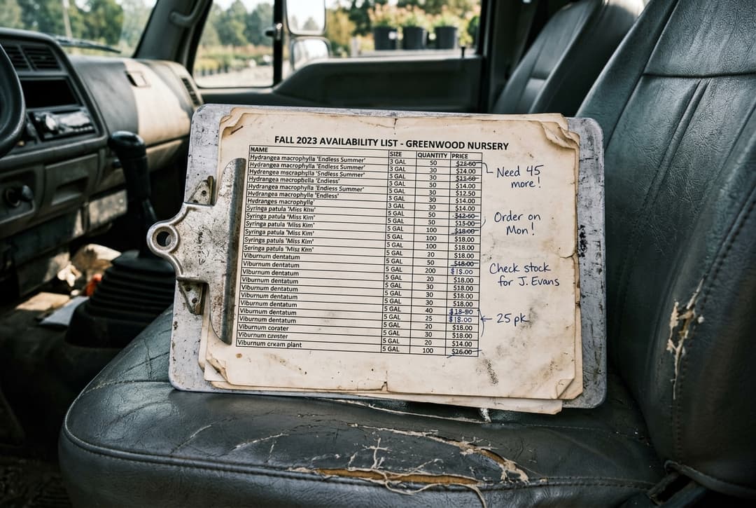 Printed availability list on truck seat